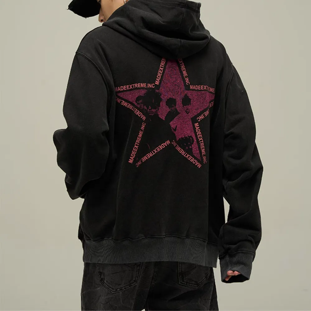 Retro Distressed Pentagram Hoodie