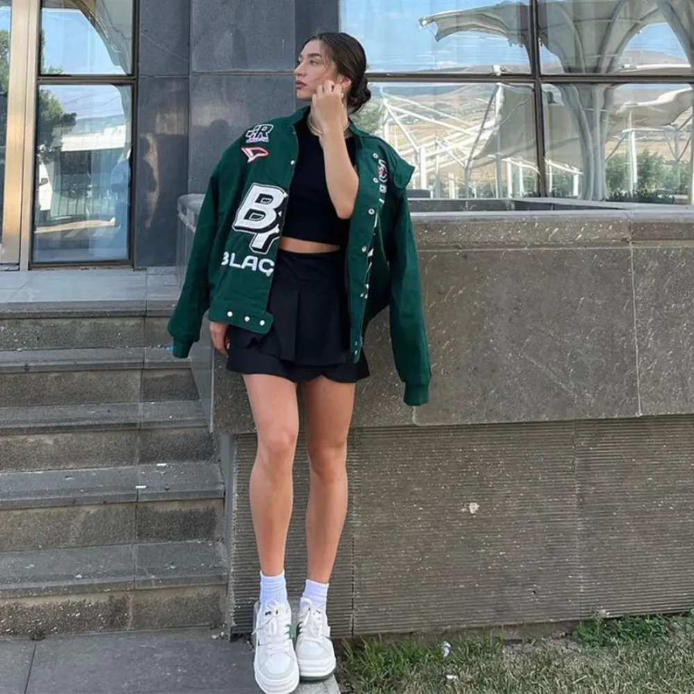 “Retro Letter Graphic Motorcycle” Jacket