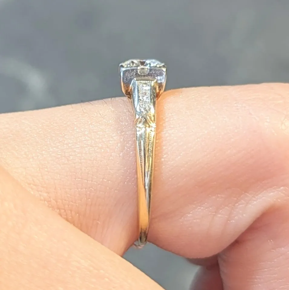Retro Old European Cut Diamond 14 Karat Two-Tone Gold Vintage Engagement Ring