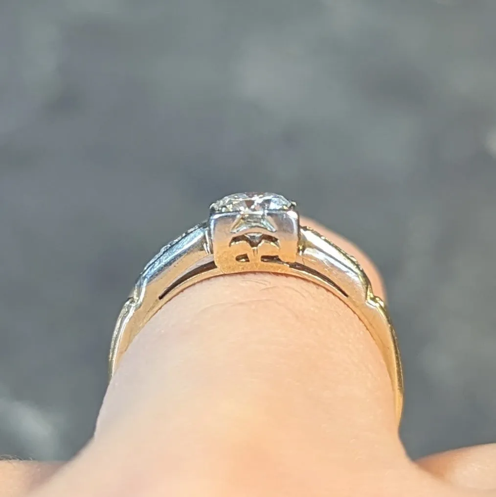 Retro Old European Cut Diamond 14 Karat Two-Tone Gold Vintage Engagement Ring