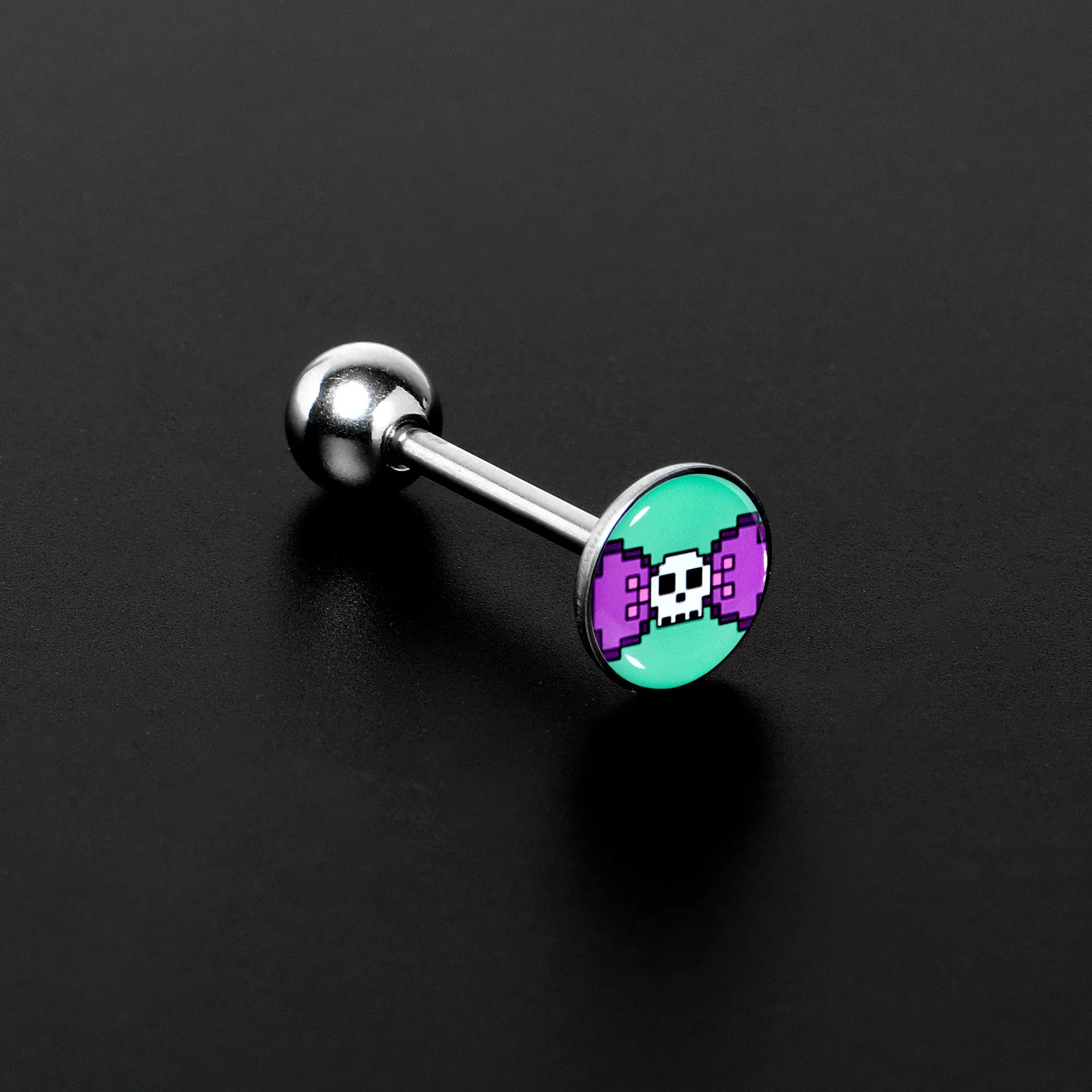 Retro Pixel Skull Barbell Tongue Ring