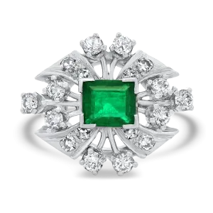 Retro Platinum Emerald and Diamond Ring