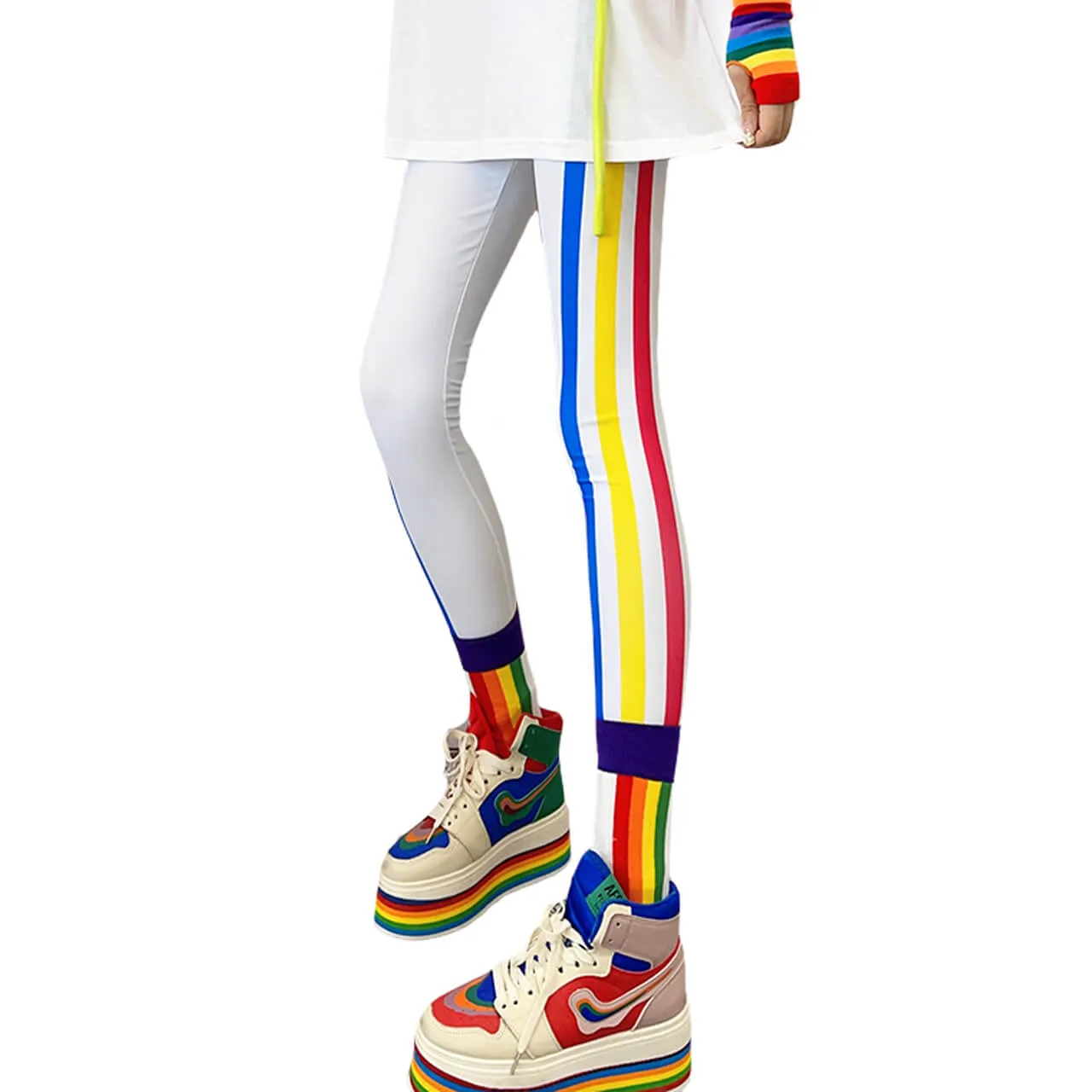 Retro Rainbow Vertical Color Lines Y2K Leggings