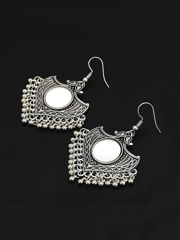 Retro Triangle Style With Mirror Tassel Earrings