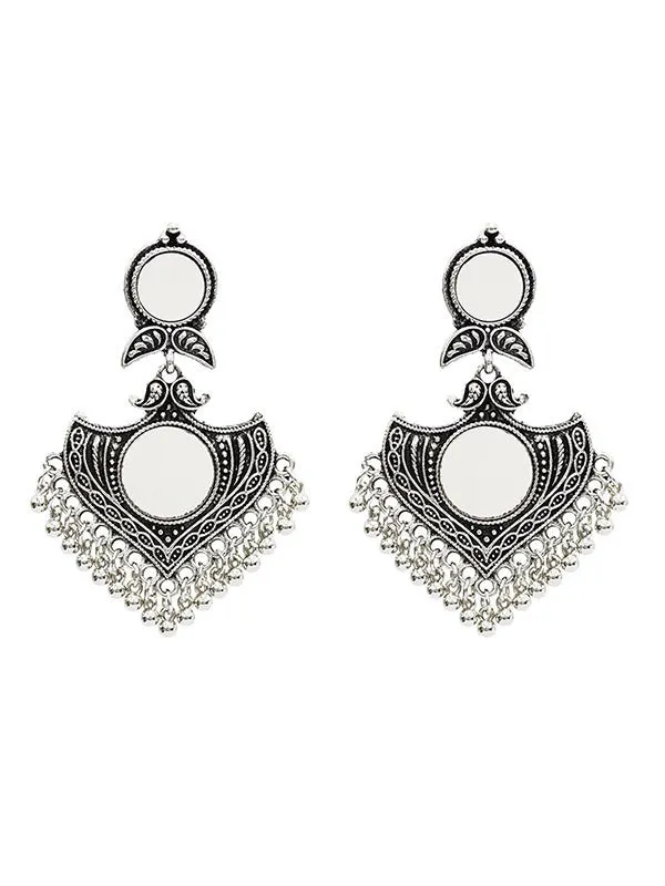Retro Triangle Style With Mirror Tassel Earrings