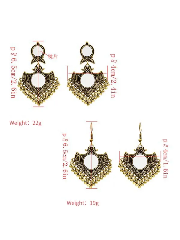 Retro Triangle Style With Mirror Tassel Earrings