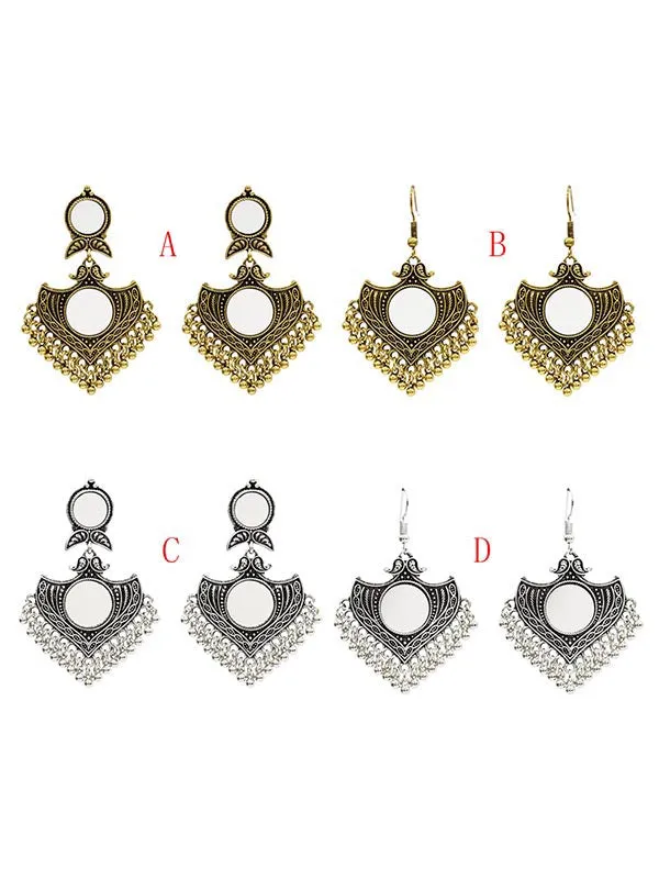 Retro Triangle Style With Mirror Tassel Earrings