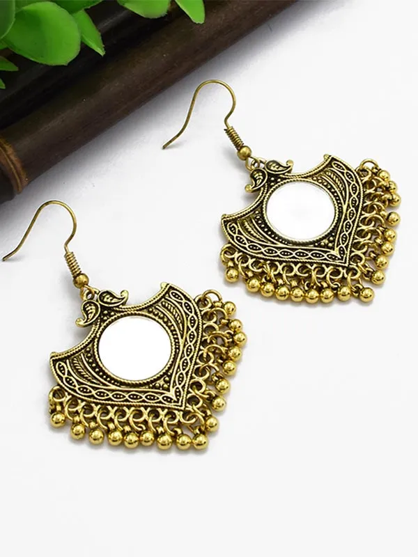 Retro Triangle Style With Mirror Tassel Earrings