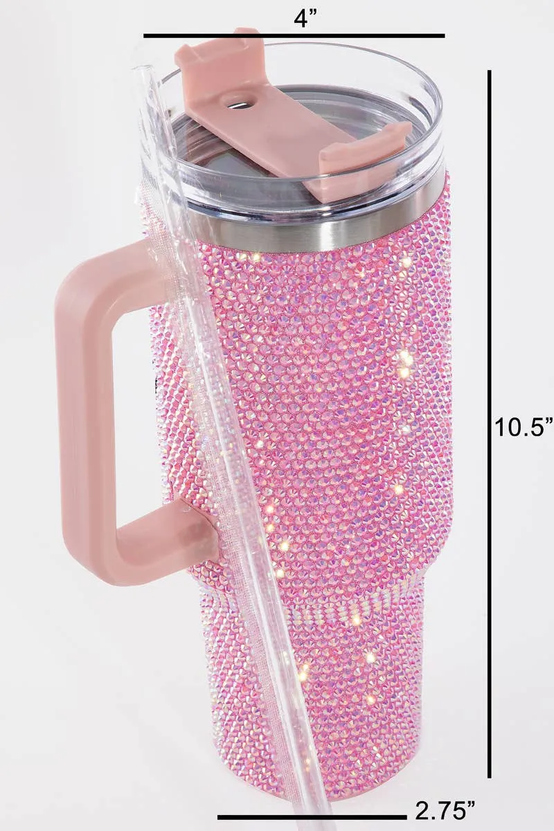 Rhinestone Studded Boss Print Tumbler Cup: PINK