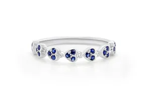 Ring 18kt White Gold 7 Hearts Diamonds and Sapphires