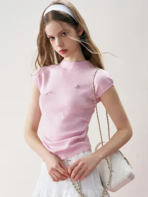 Romantic Bow Shirred Cashmere Wool Knit Top