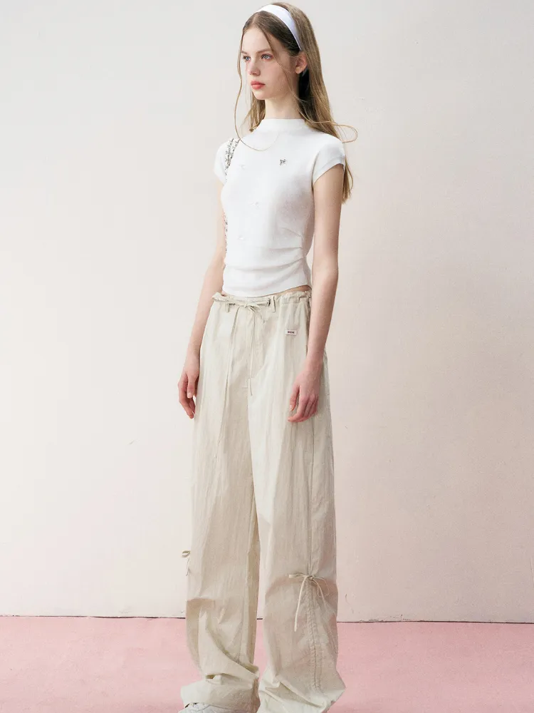 Romantic Bow Shirred Cashmere Wool Knit Top