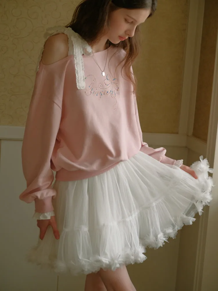Romantic Ribbon Off-Shoulder Sweatshirt