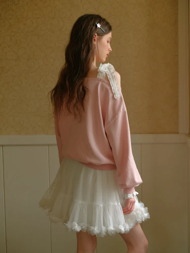 Romantic Ribbon Off-Shoulder Sweatshirt