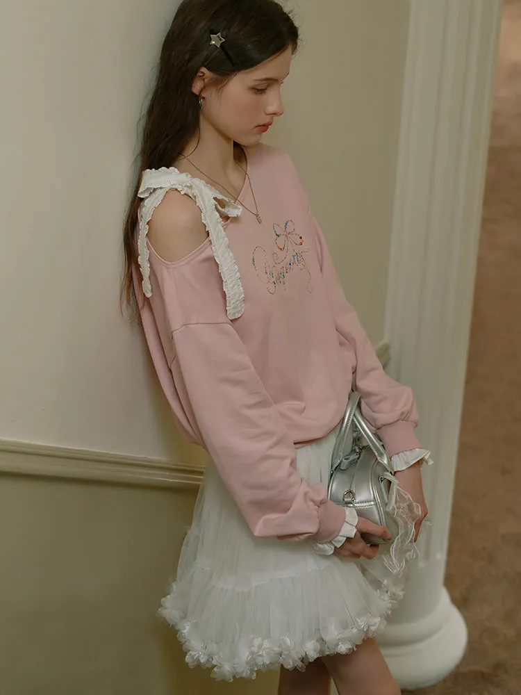 Romantic Ribbon Off-Shoulder Sweatshirt