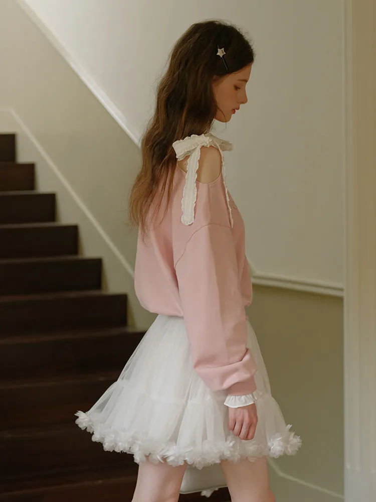 Romantic Ribbon Off-Shoulder Sweatshirt