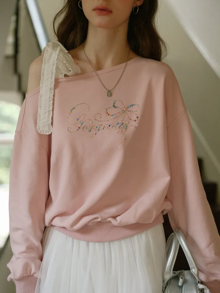 Romantic Ribbon Off-Shoulder Sweatshirt