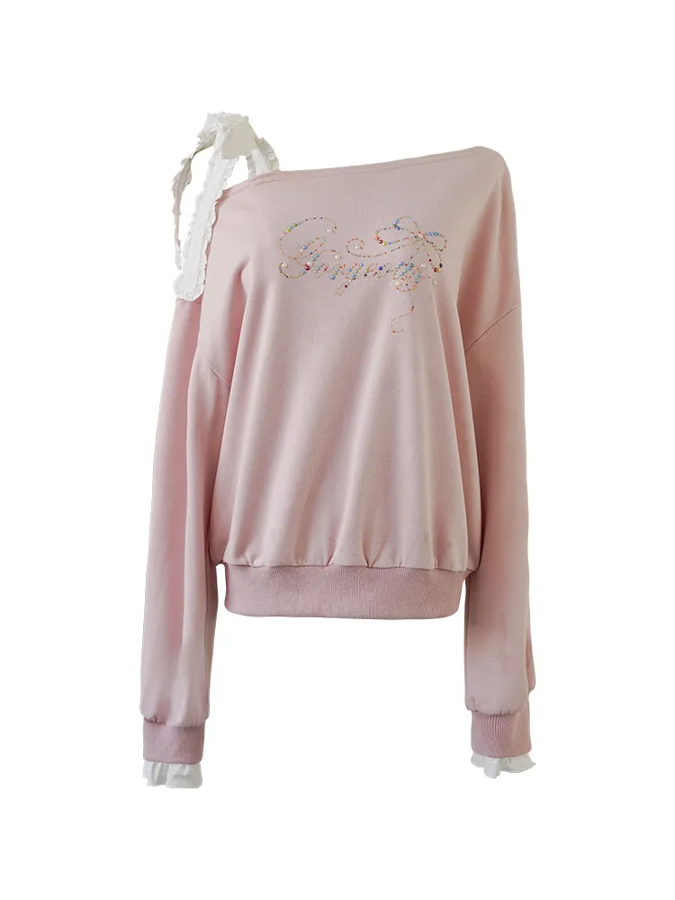 Romantic Ribbon Off-Shoulder Sweatshirt