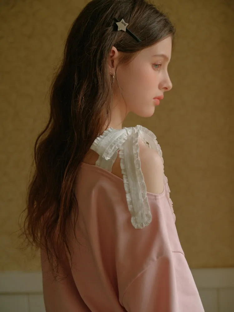 Romantic Ribbon Off-Shoulder Sweatshirt