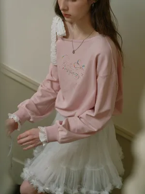 Romantic Ribbon Off-Shoulder Sweatshirt