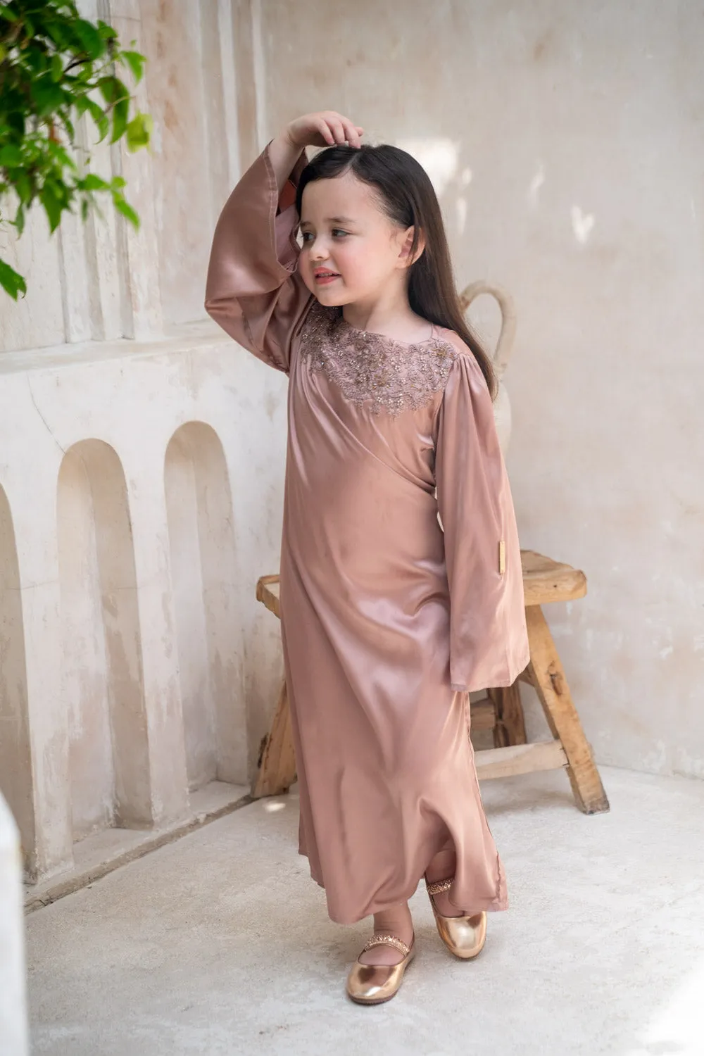 Rosé Elegance Embroidered Kids Abaya