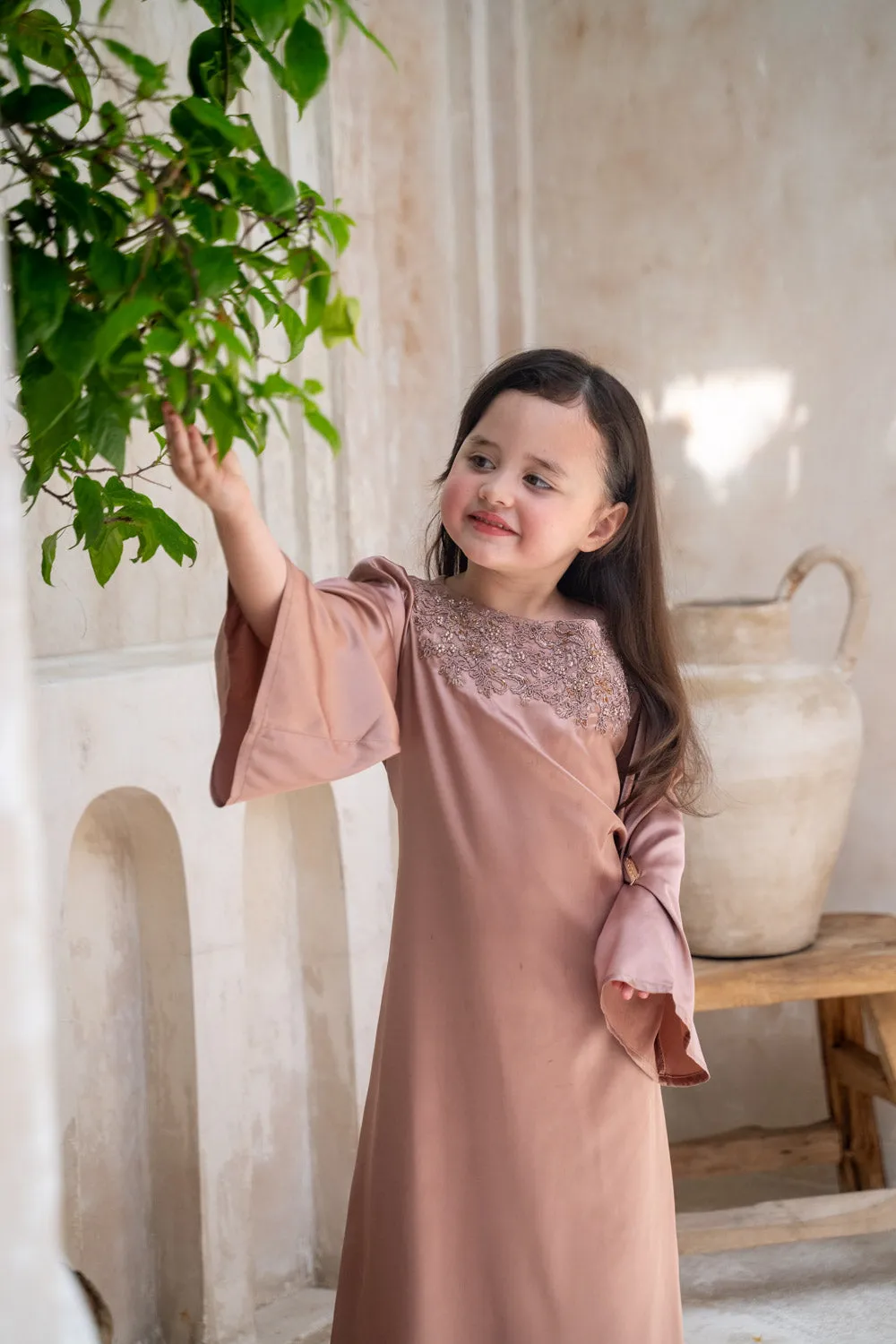 Rosé Elegance Embroidered Kids Abaya