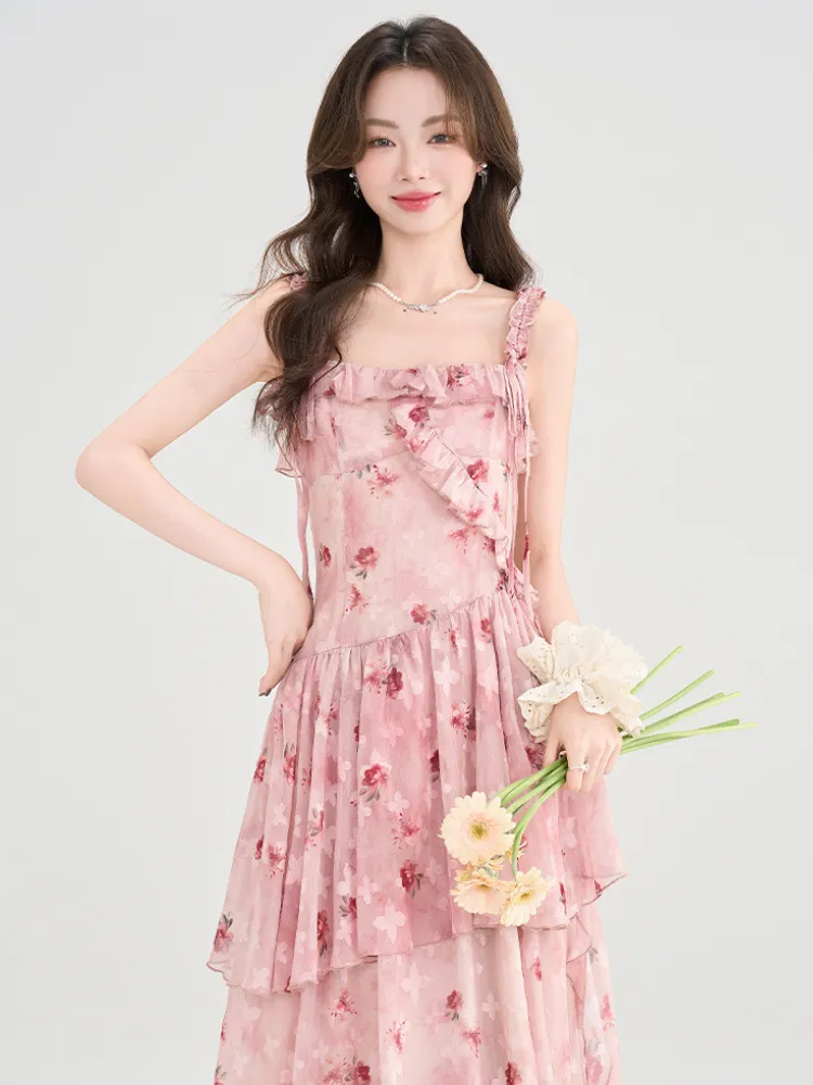 Rose Blossom Floral Tiered Dress
