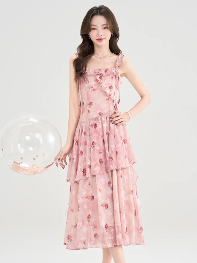 Rose Blossom Floral Tiered Dress
