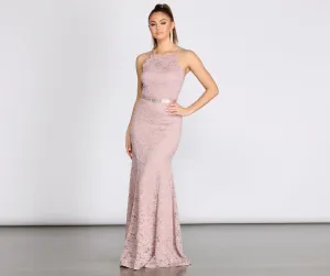 Rosella Lace Scallop Rhinestone Graceful Ribbon Belt Mermaid Dress