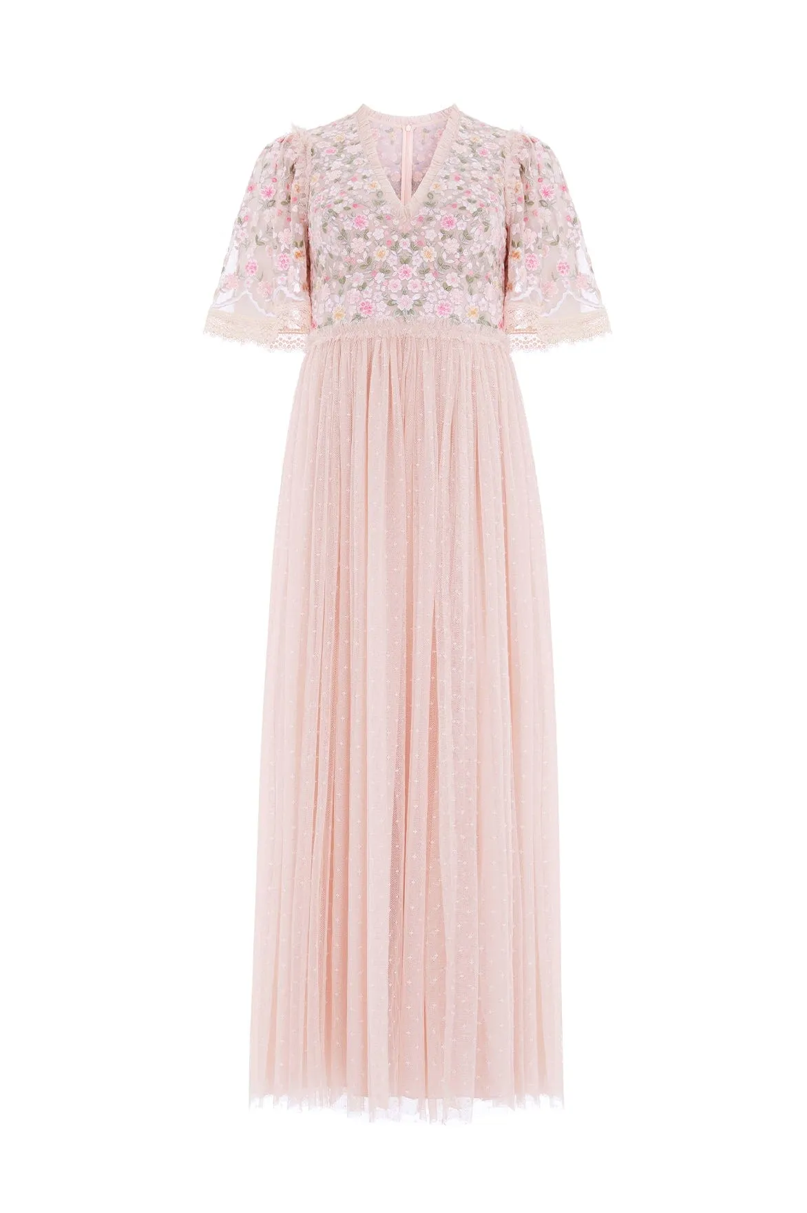 Rosie Lace Bodice Short Sleeve V-Neck Ankle Gown