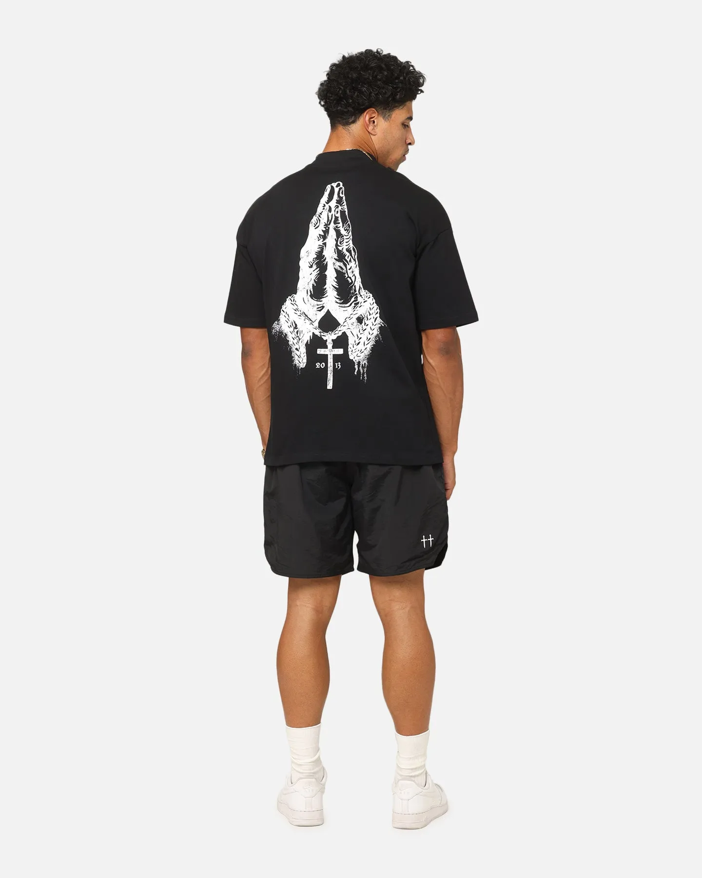 Saint Morta Pray For Me Mock Neck T-Shirt Black