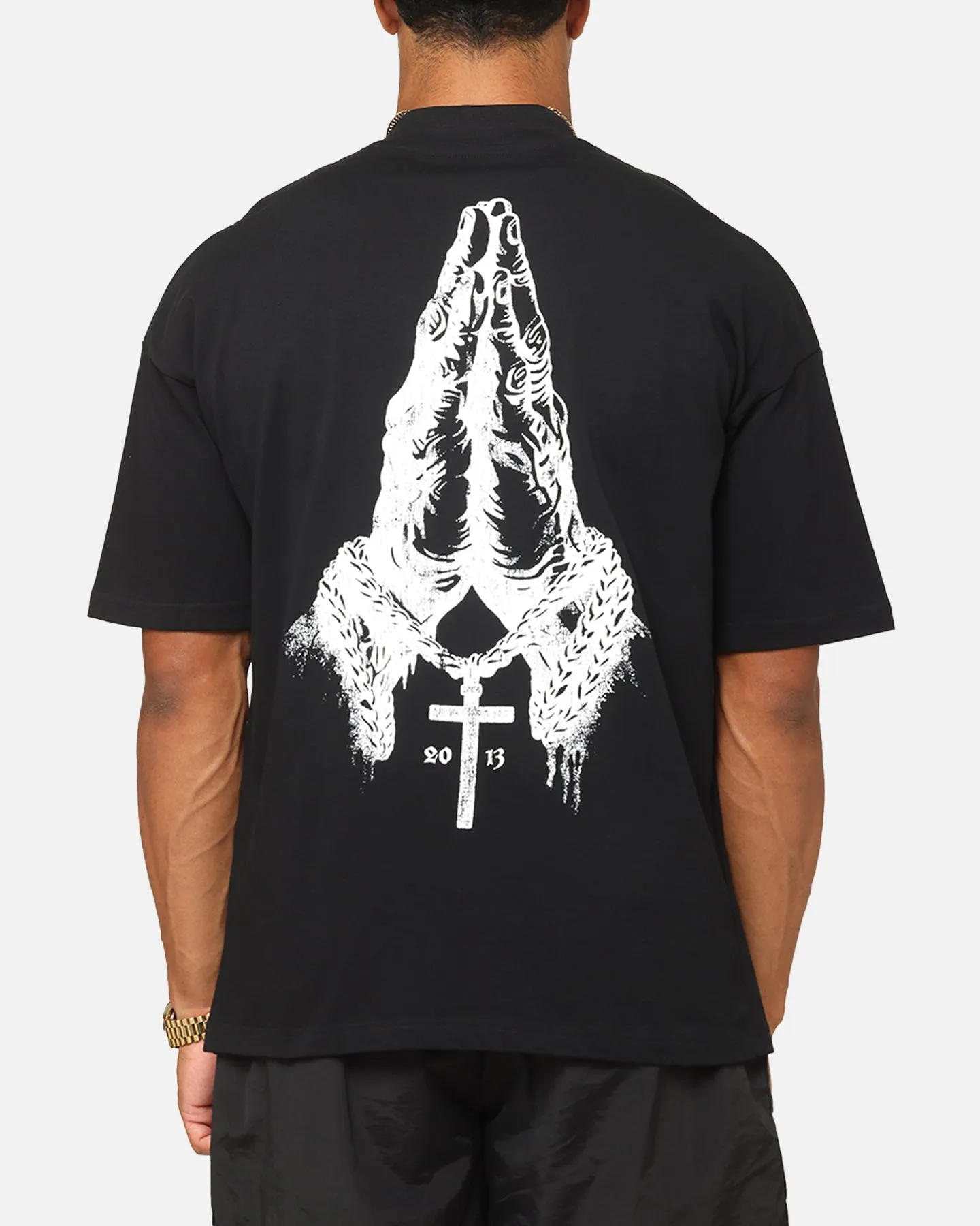 Saint Morta Pray For Me Mock Neck T-Shirt Black