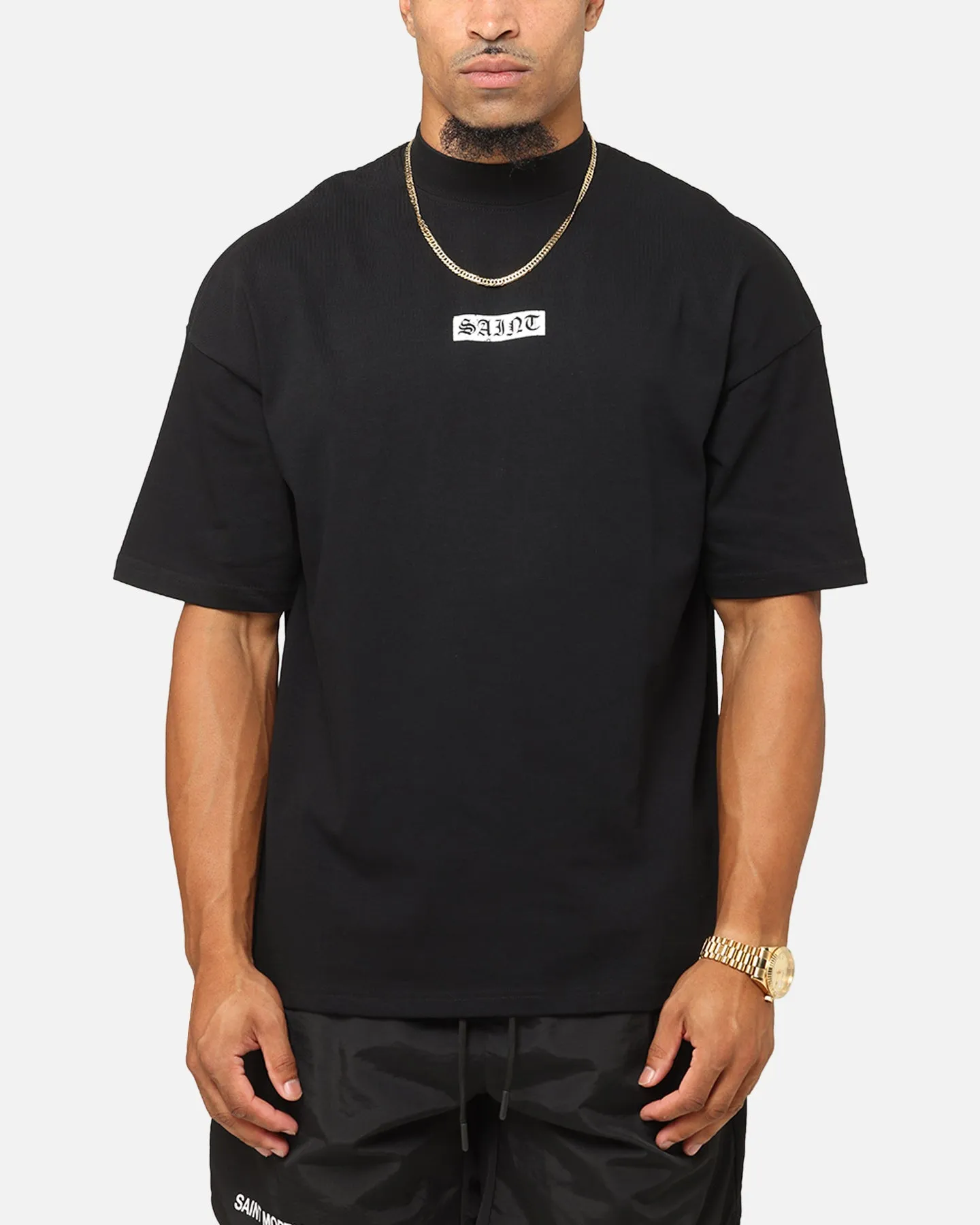 Saint Morta Pray For Me Mock Neck T-Shirt Black