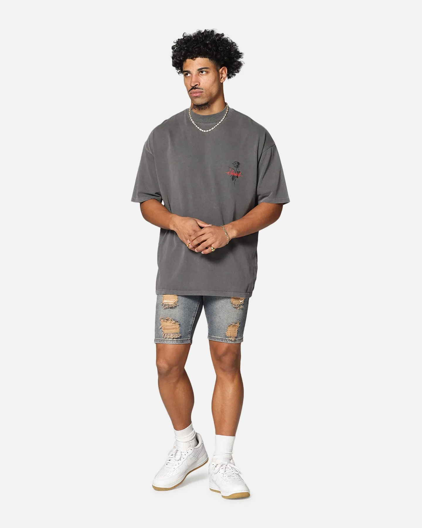 Saint Morta St Valentine Mock Neck T-Shirt Washed Charcoal