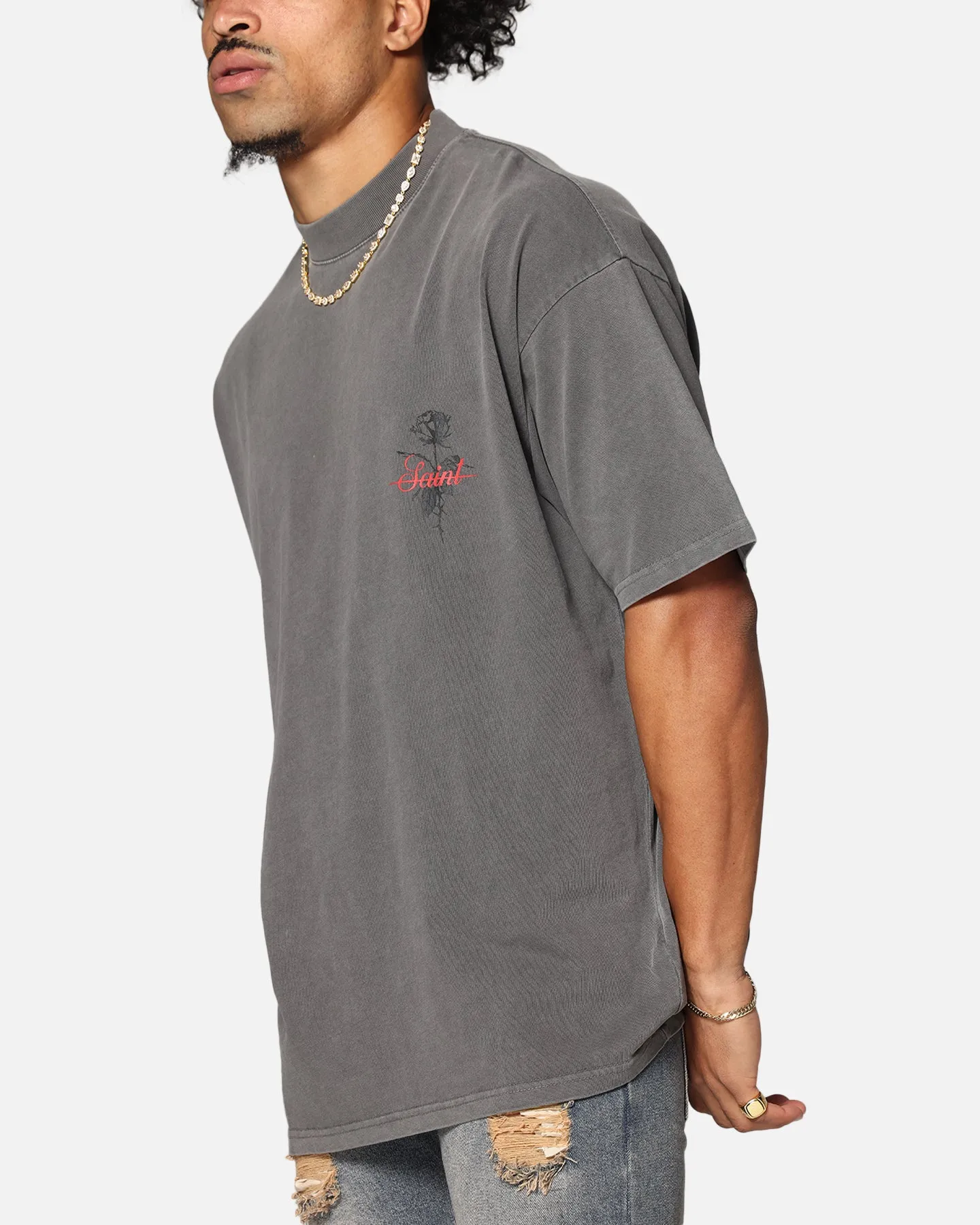 Saint Morta St Valentine Mock Neck T-Shirt Washed Charcoal