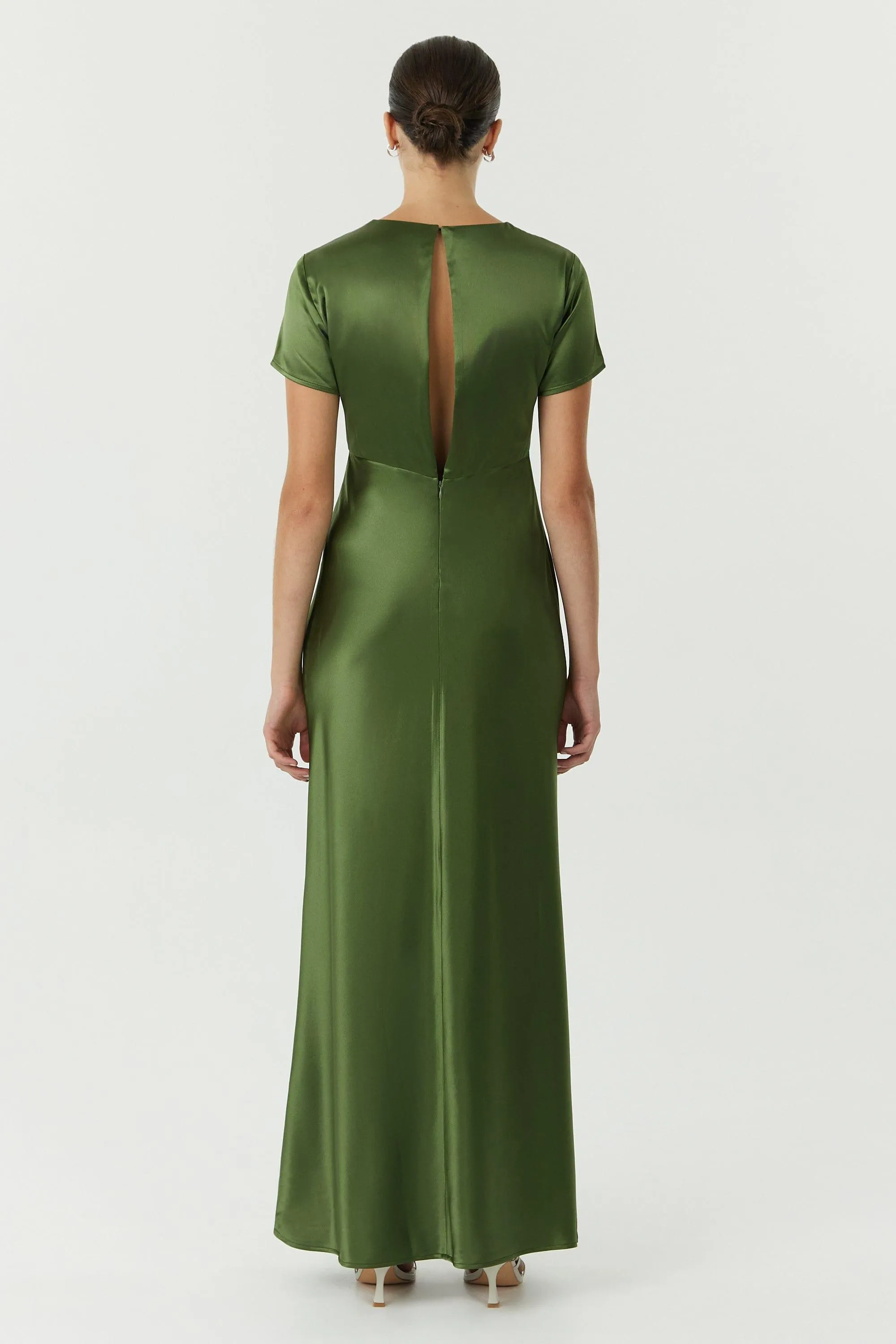 SATIN BIAS MAXI TEE DRESS | OLIVE