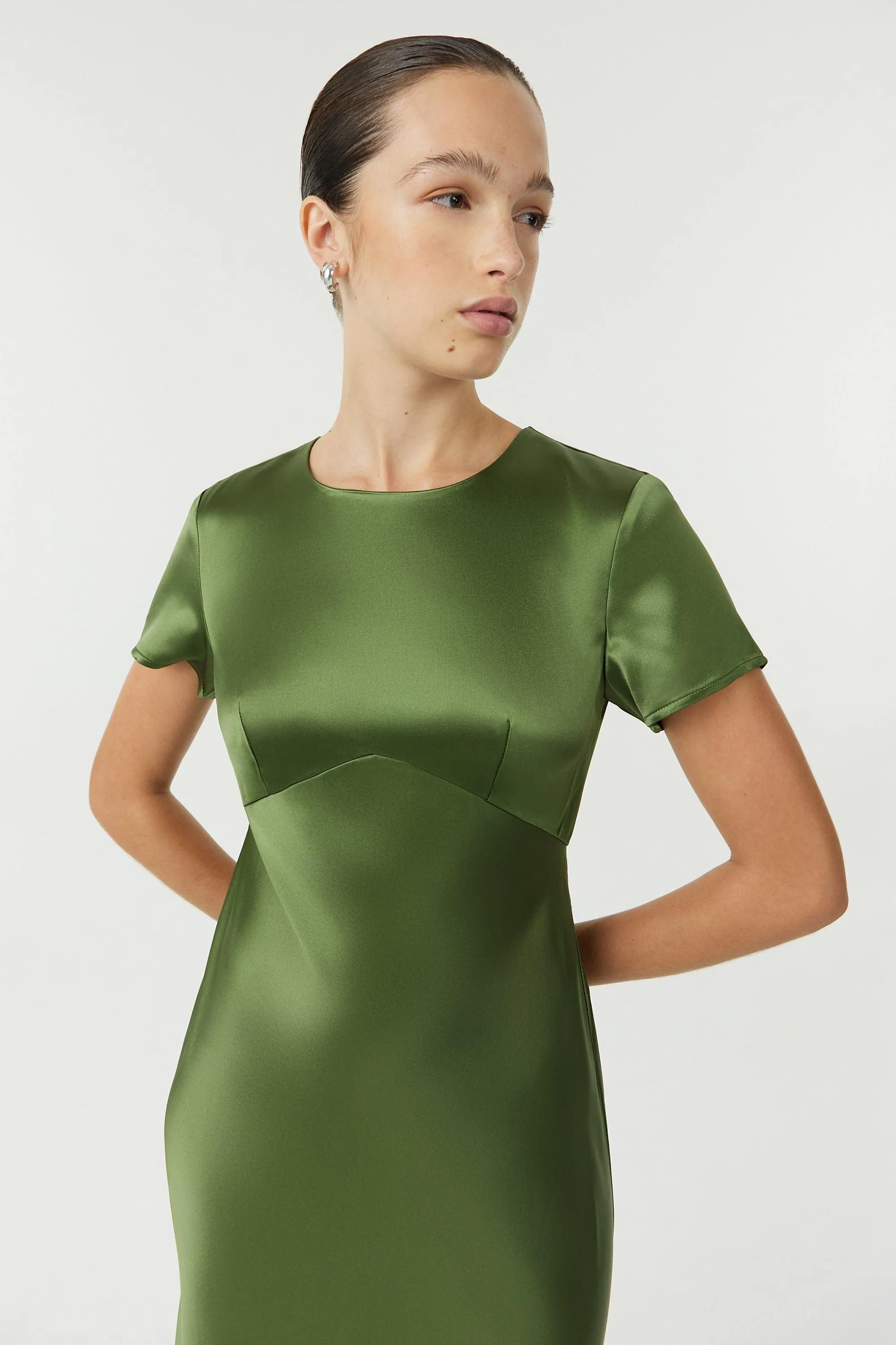 SATIN BIAS MAXI TEE DRESS | OLIVE