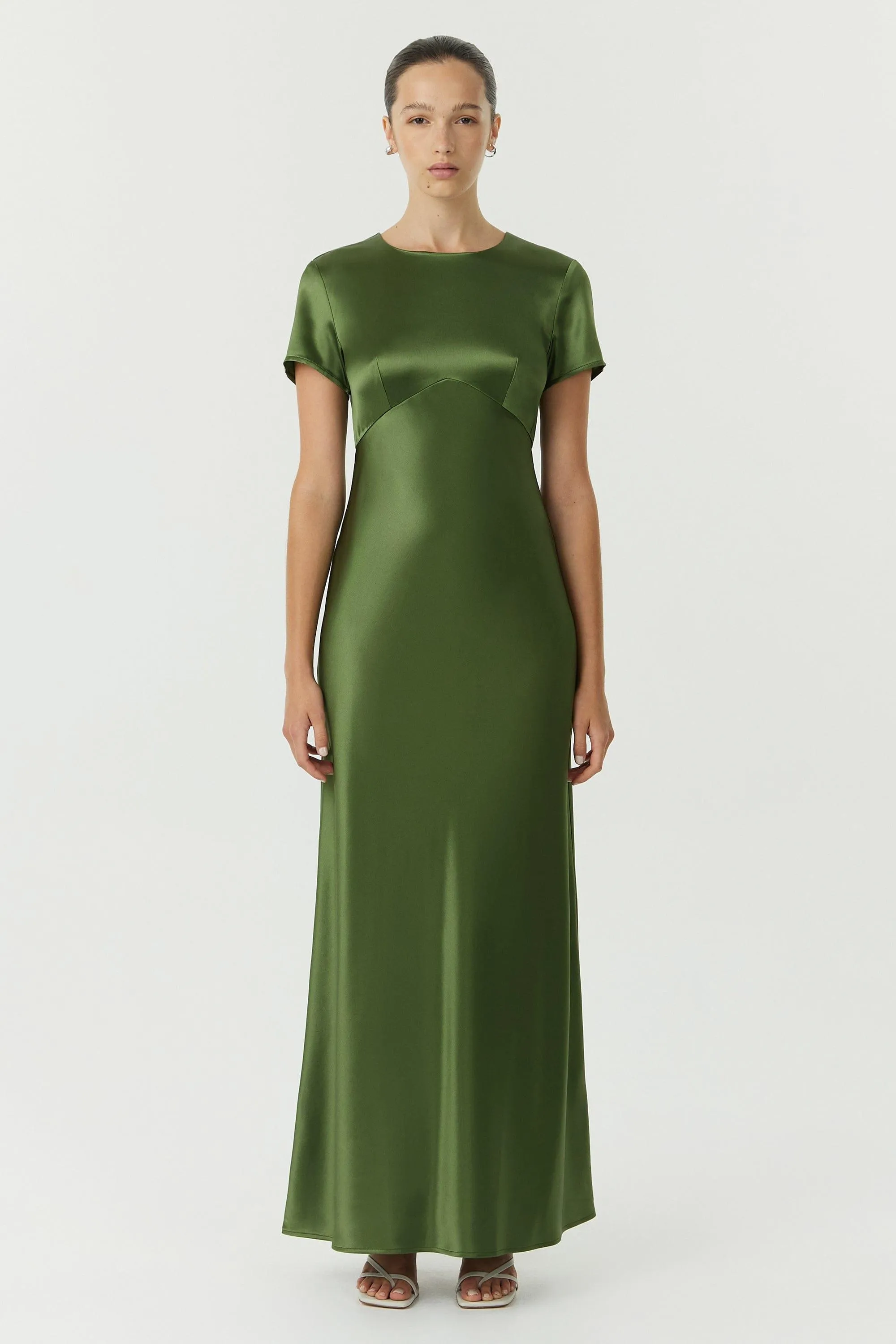 SATIN BIAS MAXI TEE DRESS | OLIVE