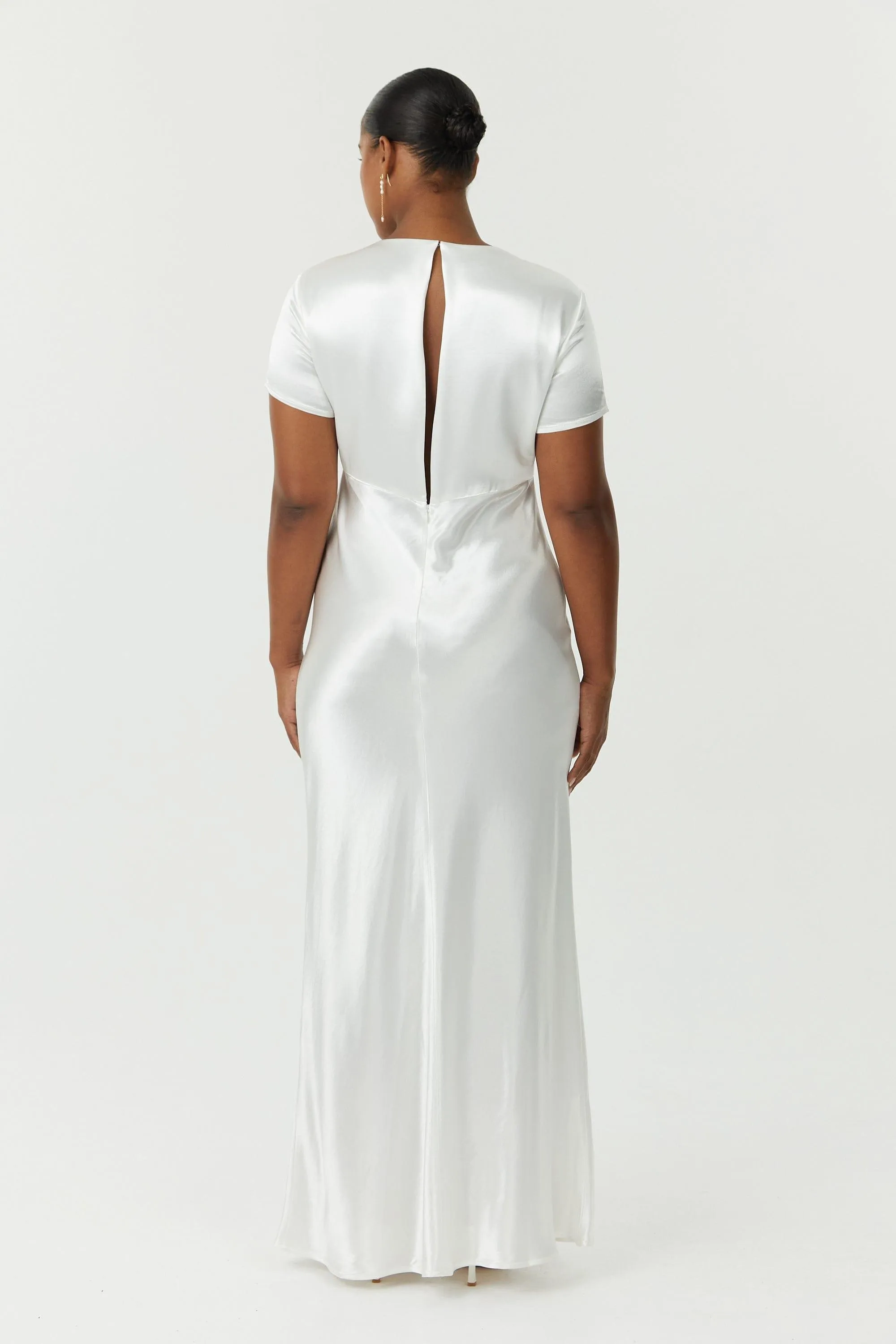 SATIN BIAS MAXI TEE DRESS | POWDER WHITE