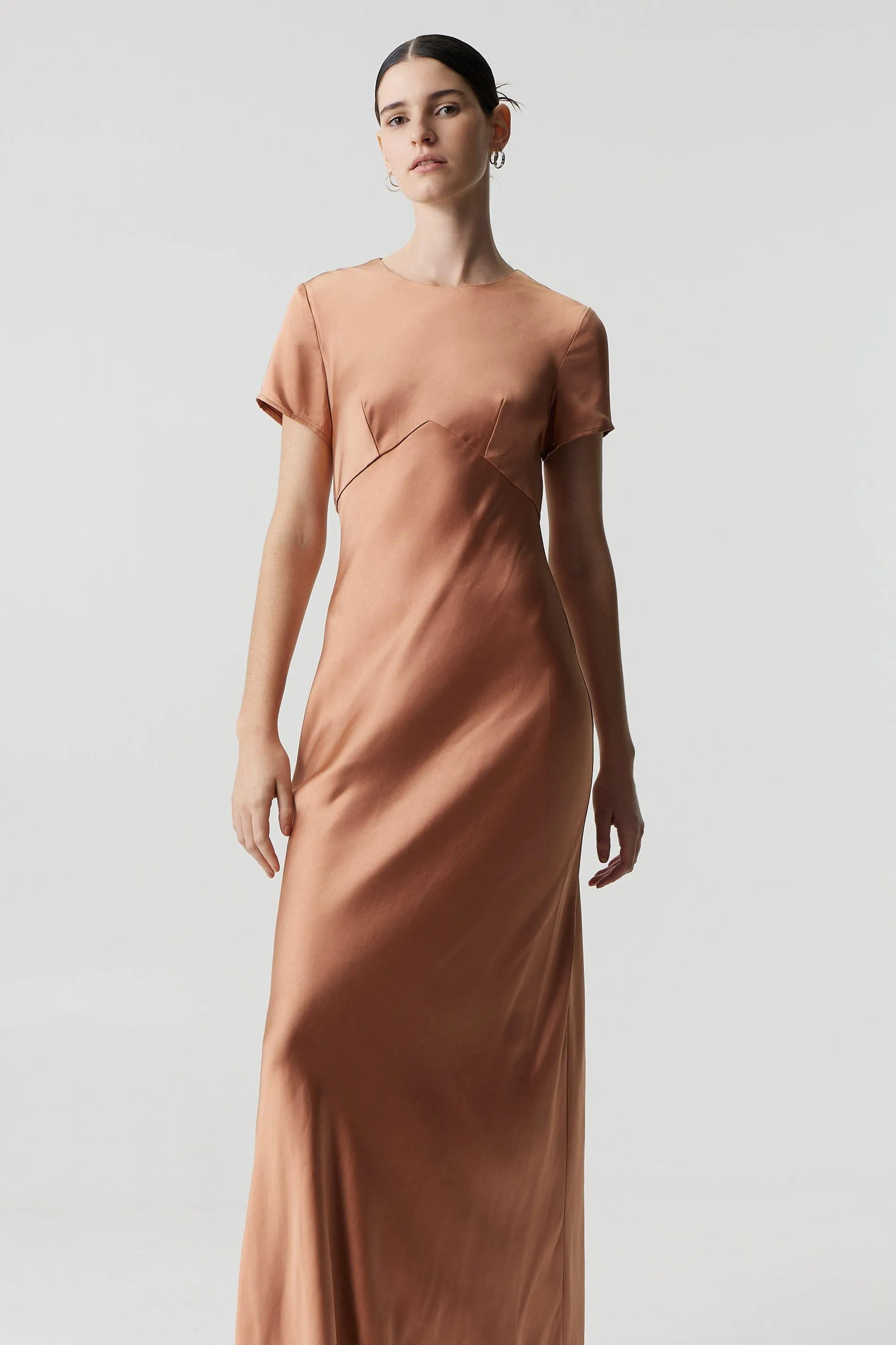 SATIN BIAS MAXI TEE DRESS | ROSÉ