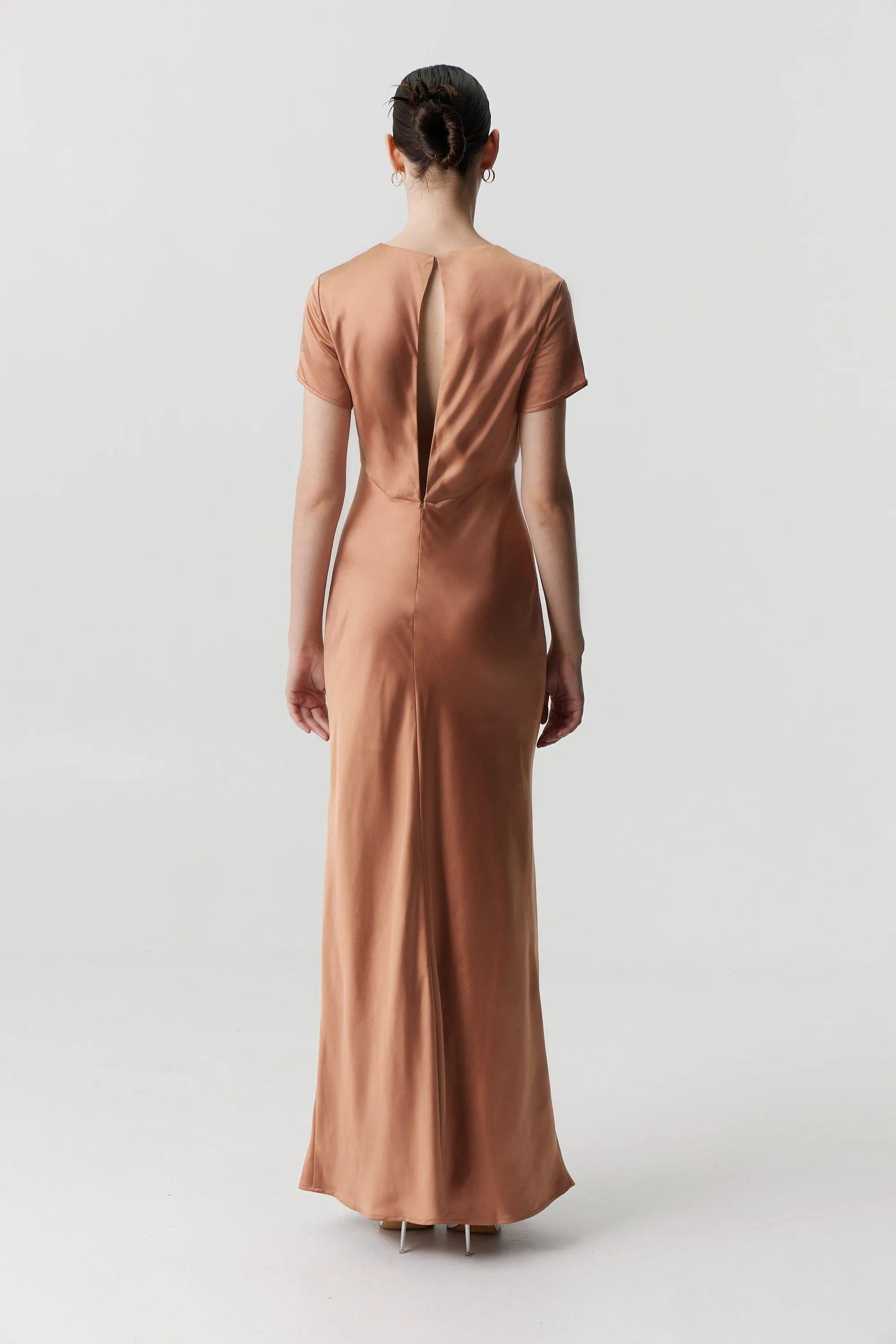 SATIN BIAS MAXI TEE DRESS | ROSÉ