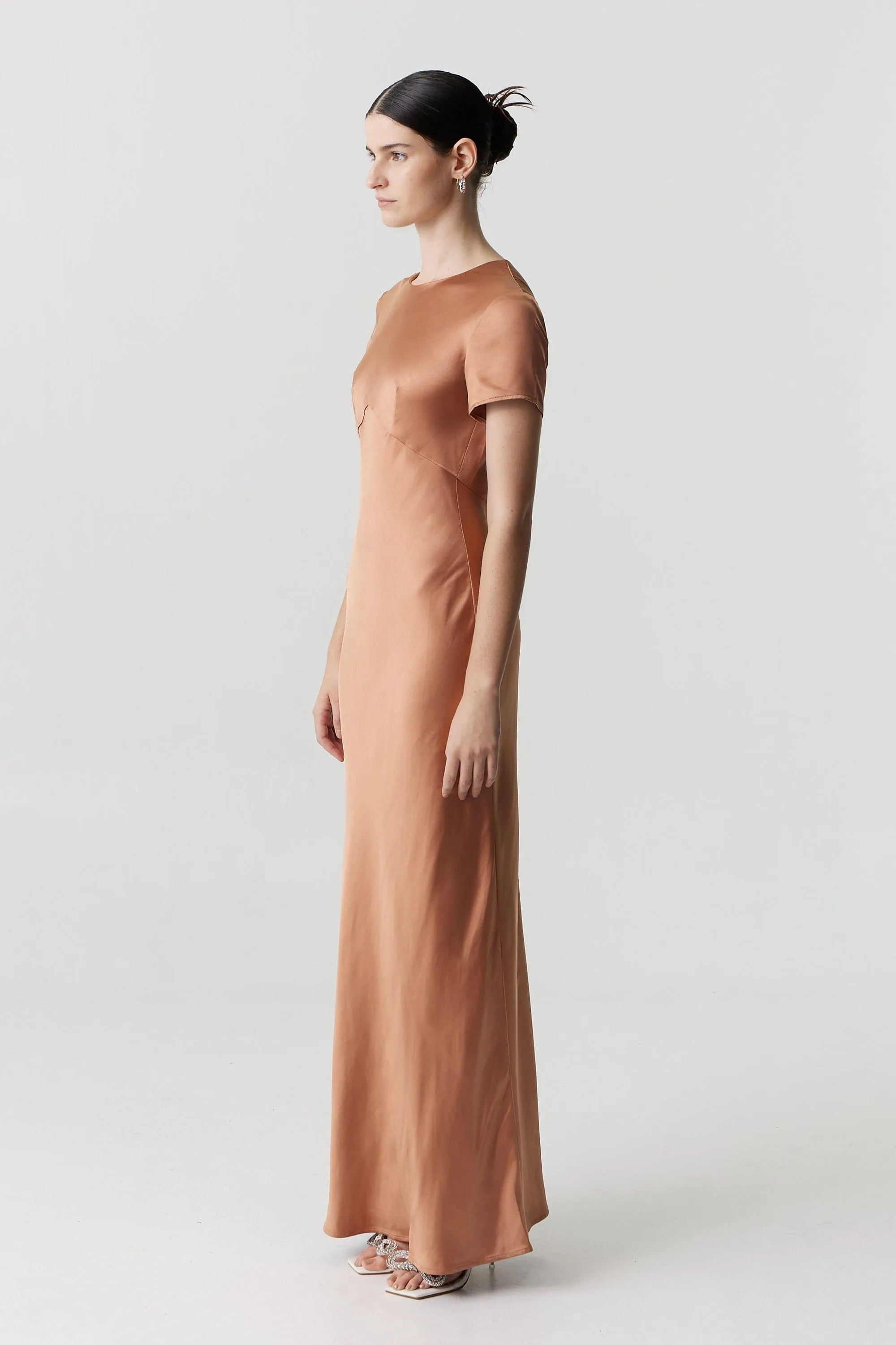 SATIN BIAS MAXI TEE DRESS | ROSÉ