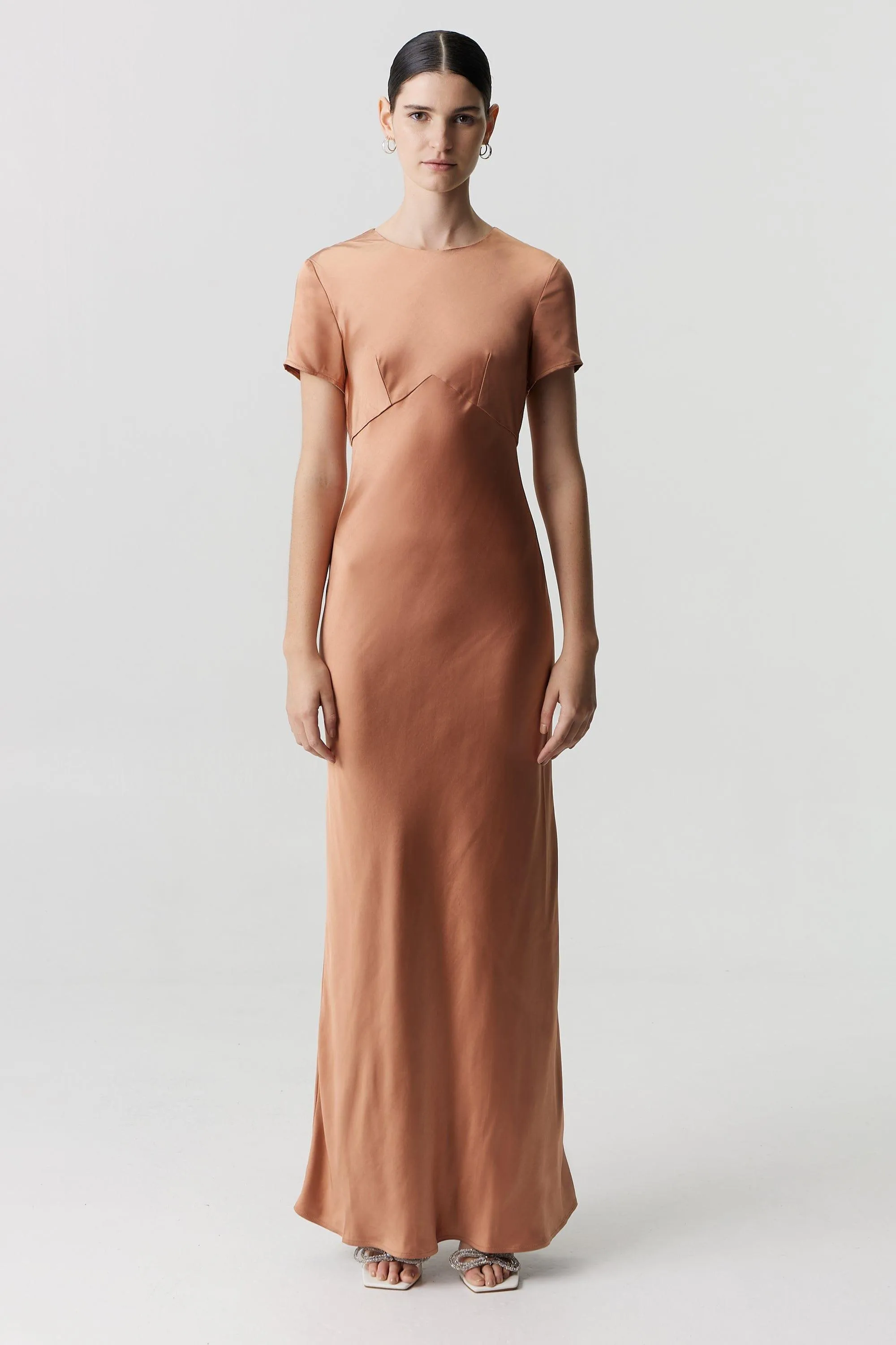 SATIN BIAS MAXI TEE DRESS | ROSÉ