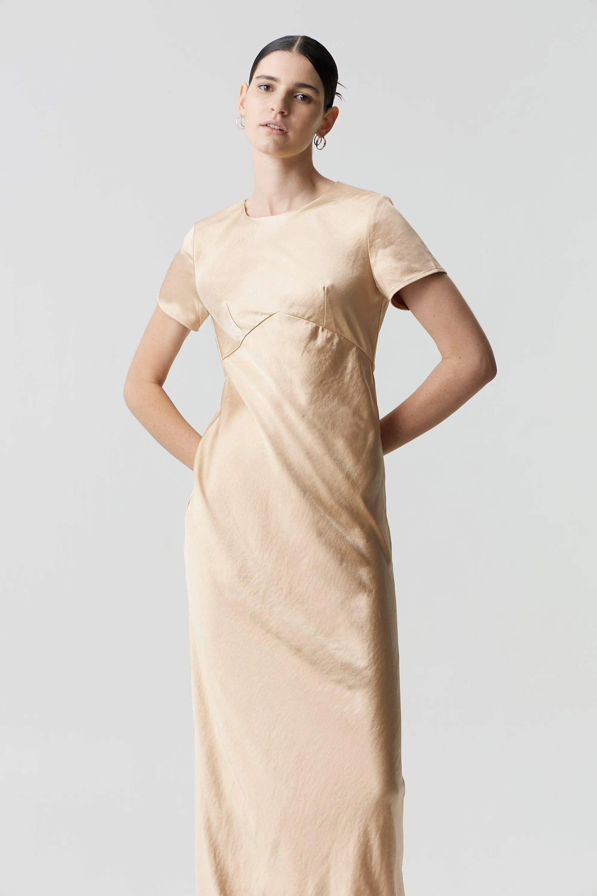 SATIN BIAS MAXI TEE DRESS | SAND