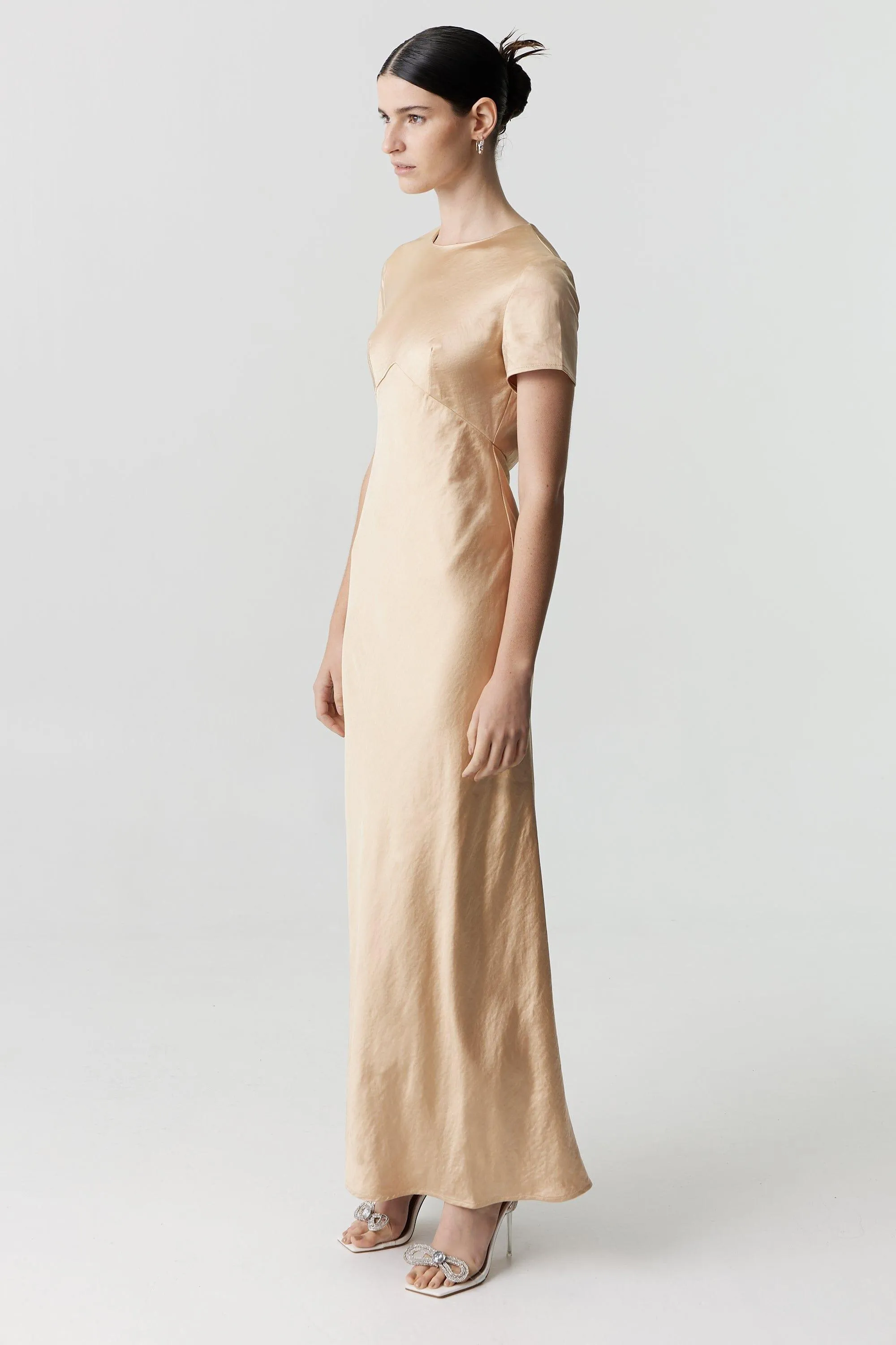 SATIN BIAS MAXI TEE DRESS | SAND