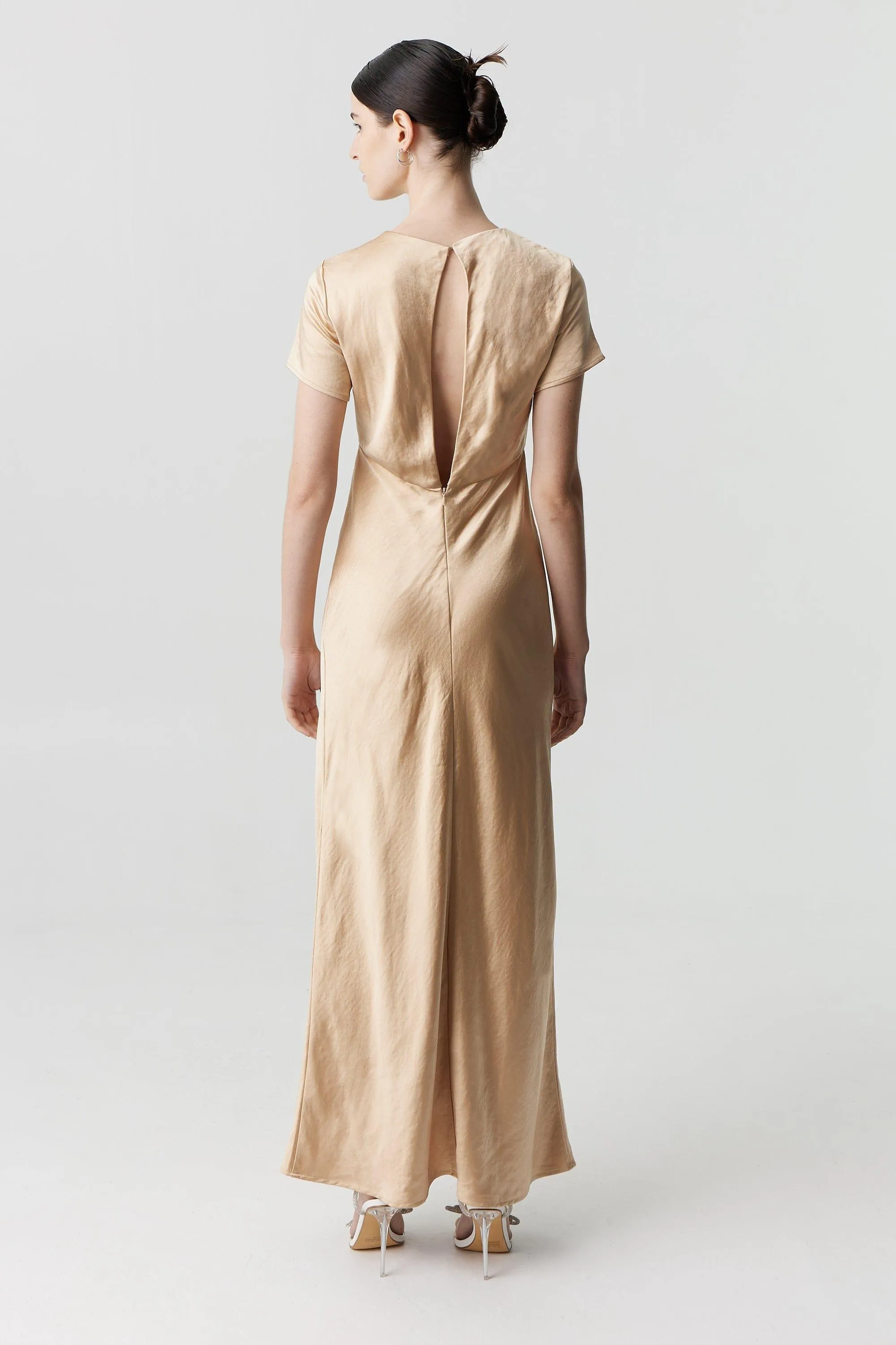 SATIN BIAS MAXI TEE DRESS | SAND