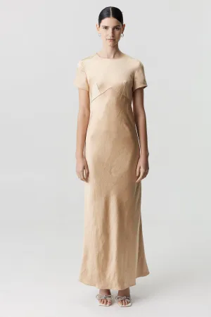 SATIN BIAS MAXI TEE DRESS | SAND