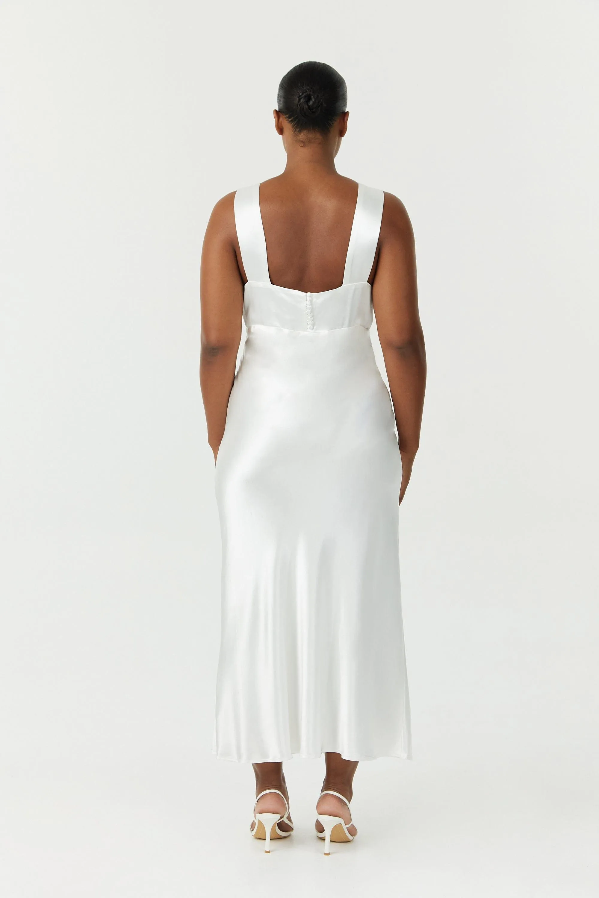 SATIN GATHER BRA BIAS SLIP | POWDER WHITE