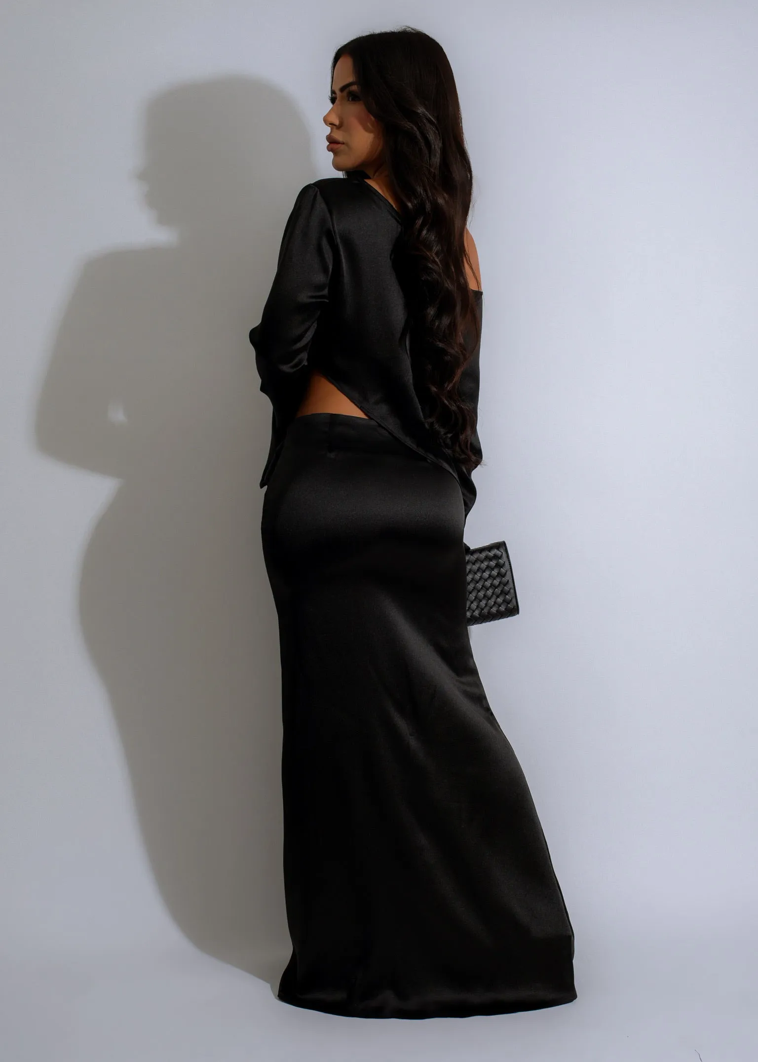 Satin Reverie Skirt Set Black