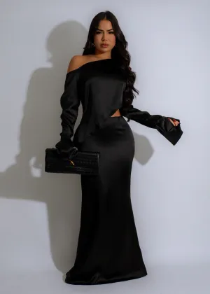 Satin Reverie Skirt Set Black